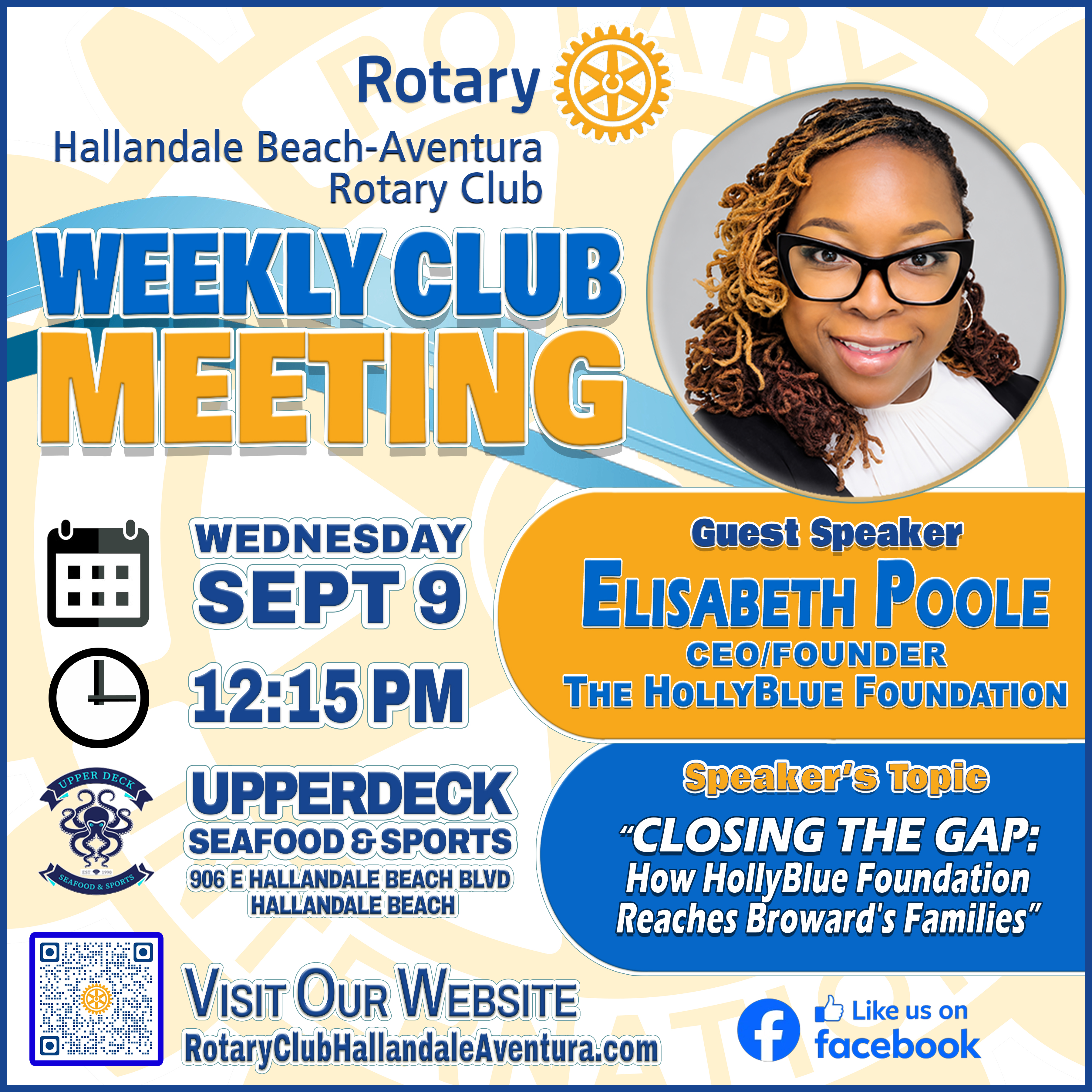 Weekly Club Meeting: Wed., Sep 9, @ 12:15 pm